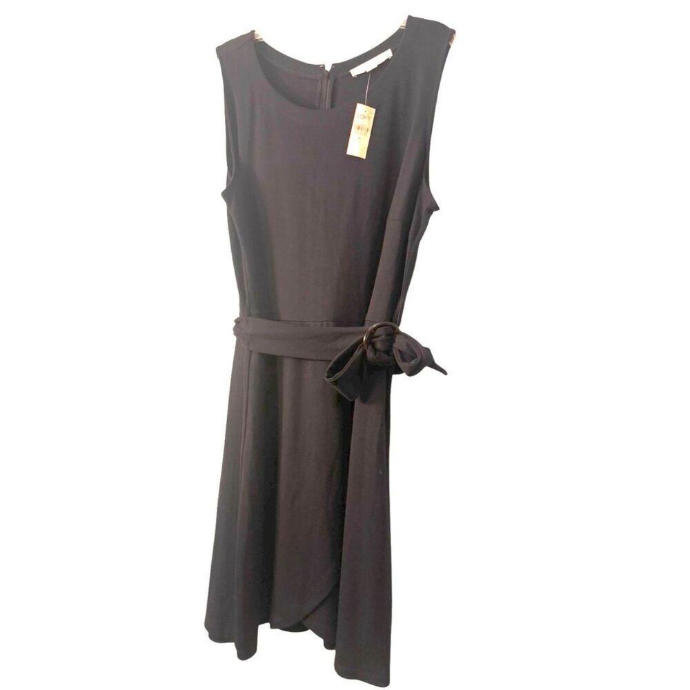 LOFT Plus NWT Dress sz16 Black Knee High Sleeveless Belted Stretch Knit Career - Picture 12 of 15